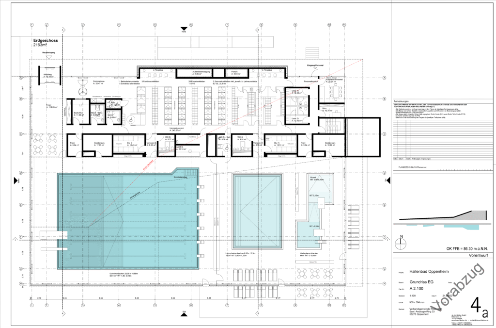 Die Grundrissplanung für das neue Hallenbad der VG Rhein-Selz in Oppenheim (Plan: 4a Architekten)