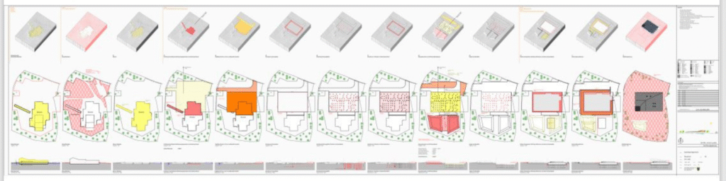 Baufortschrittsplanung Hallenbad der VG Rhein-Selz vom Abriss bis zum fertigen Neubau 1 Vom Abriss zum Neubau: Die Baufortschrittsplanung für das neue Hallenbad. (Illustration 4a Archteikten)