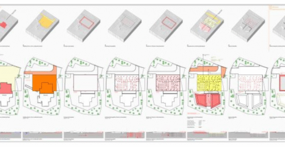 Baufortschrittsplanung Hallenbad der VG Rhein-Selz vom Abriss bis zum fertigen Neubau